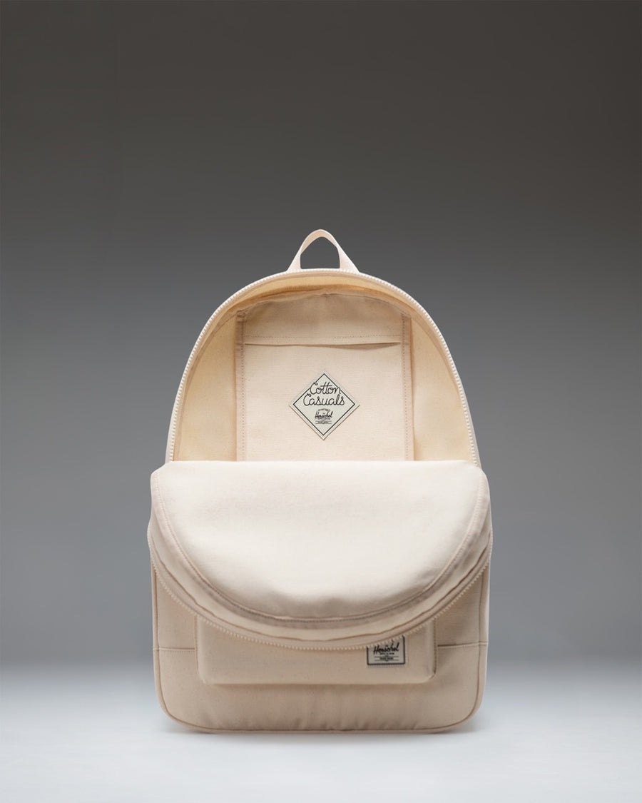 Herschel Supply Co Pacific Daypack in Natural color, showing a front view of the minimalist canvas backpack.