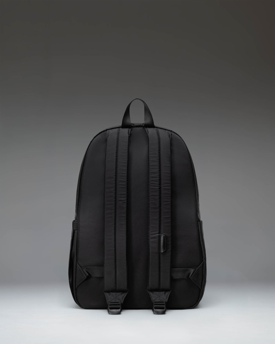 Herschel Supply Co. Heritage Backpack in black, showing the back panel, padded shoulder straps, and top handle.