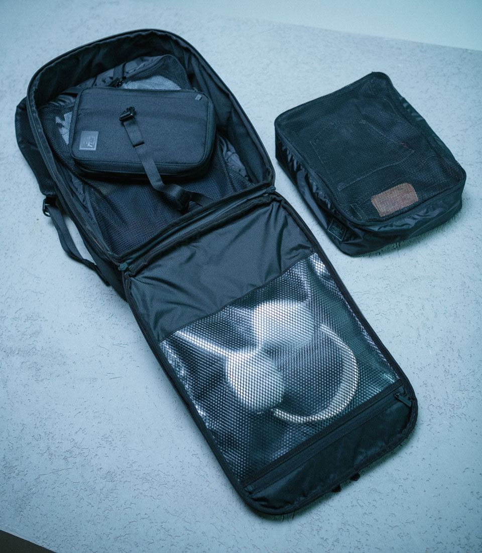 Kaslo Tech Spec Sheet. Kaslo Travel Backpack 32L. Height: 18.50", Width: 12.00", Depth: 9.00". Convenient clamshell opening.