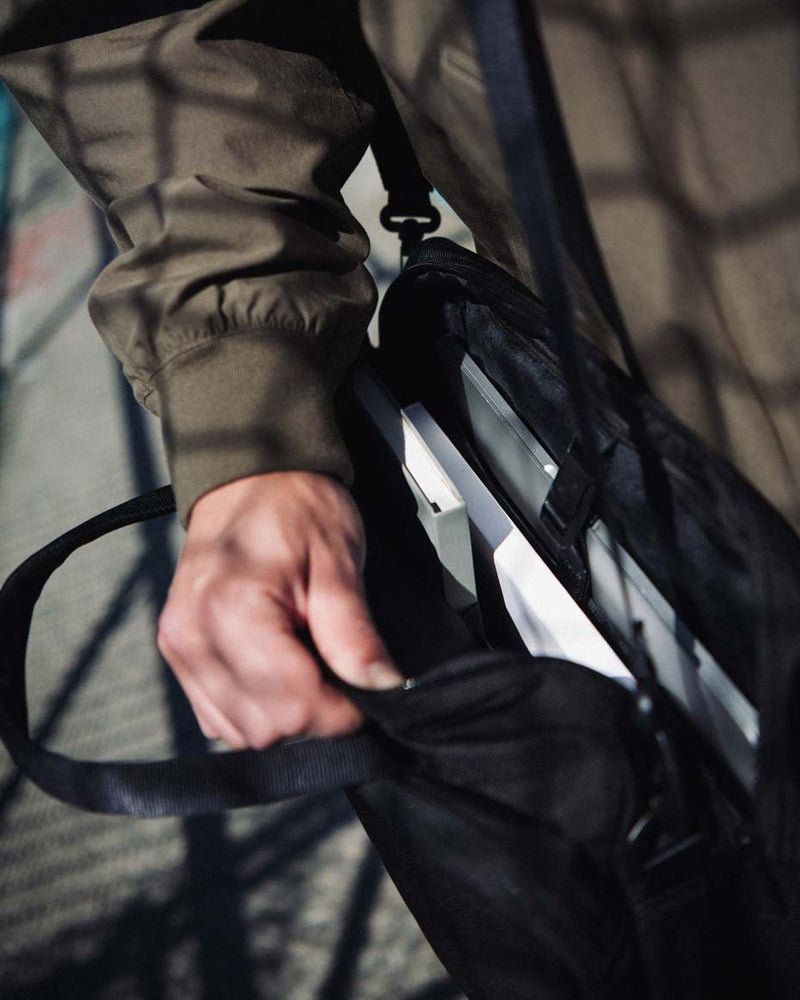 Herschel Supply Co. Gibson Messenger Tech Cordura bag in black showing all colors layout.