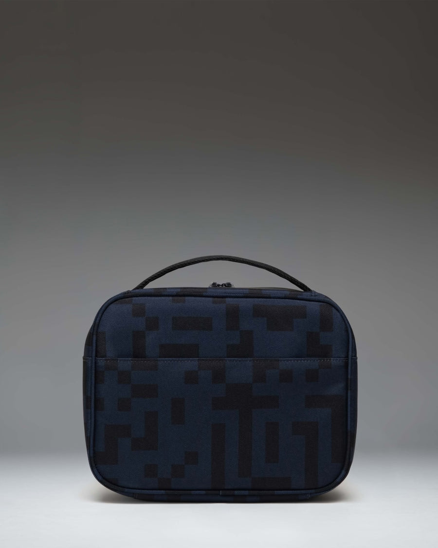 Minecraft Pop Quiz Lunch Box Little Herschel in Enderman color showing the back side with an ID label.