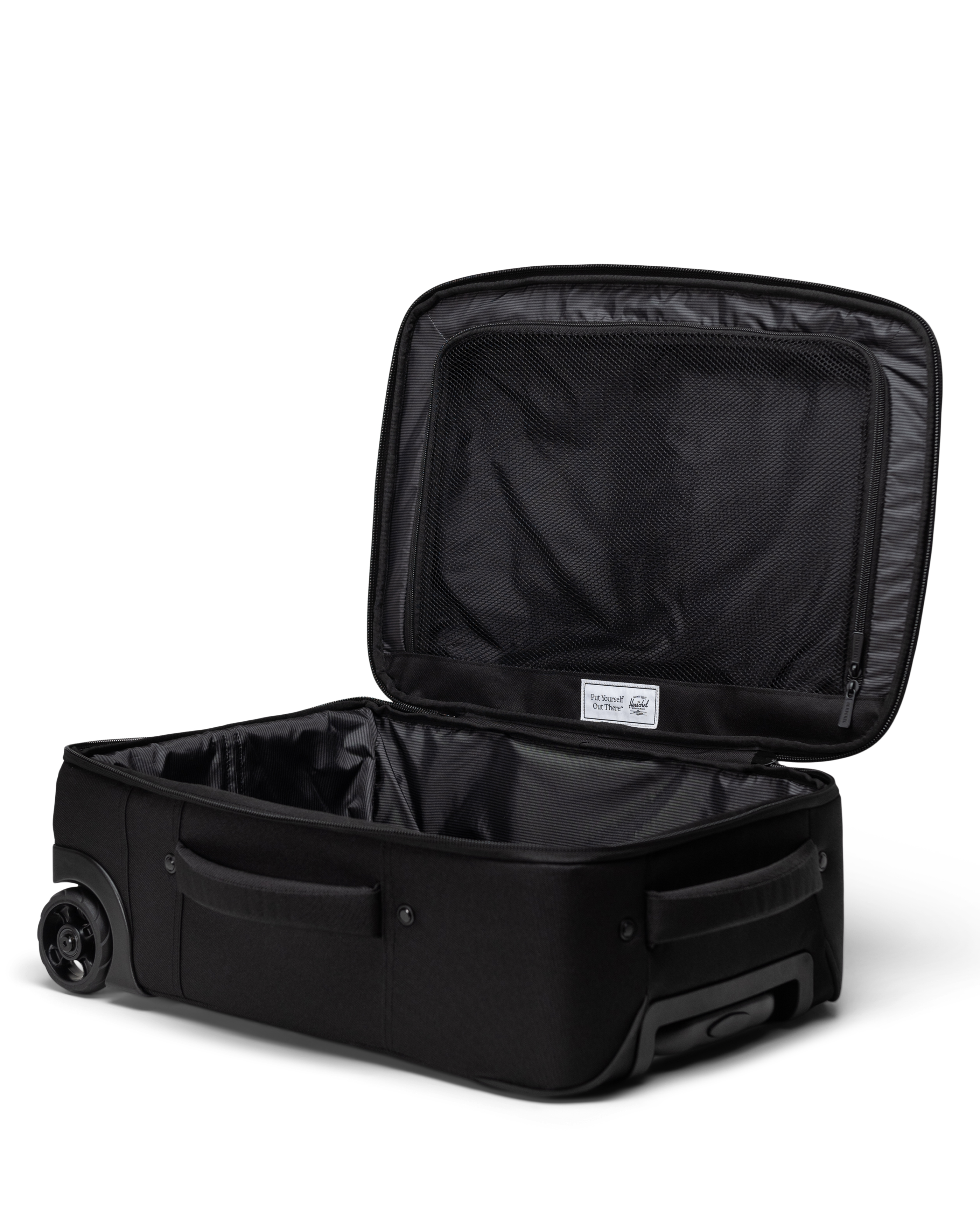 Herschel Heritage Softshell Large Carry On Luggage comparison chart showing dimensions for Large Carry On (37L) and Medium (92L).