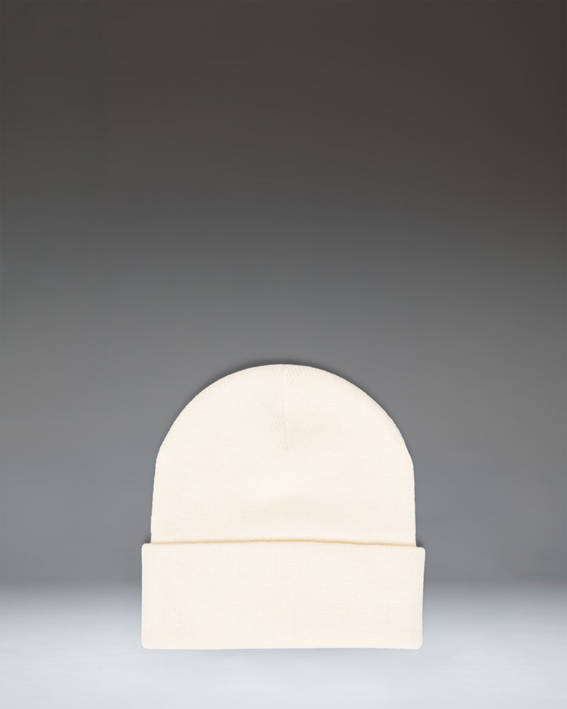 Herschel Supply Co. Elmer Beanie in Vintage White, a classic knit cuff beanie with a woven brand logo label on the front.