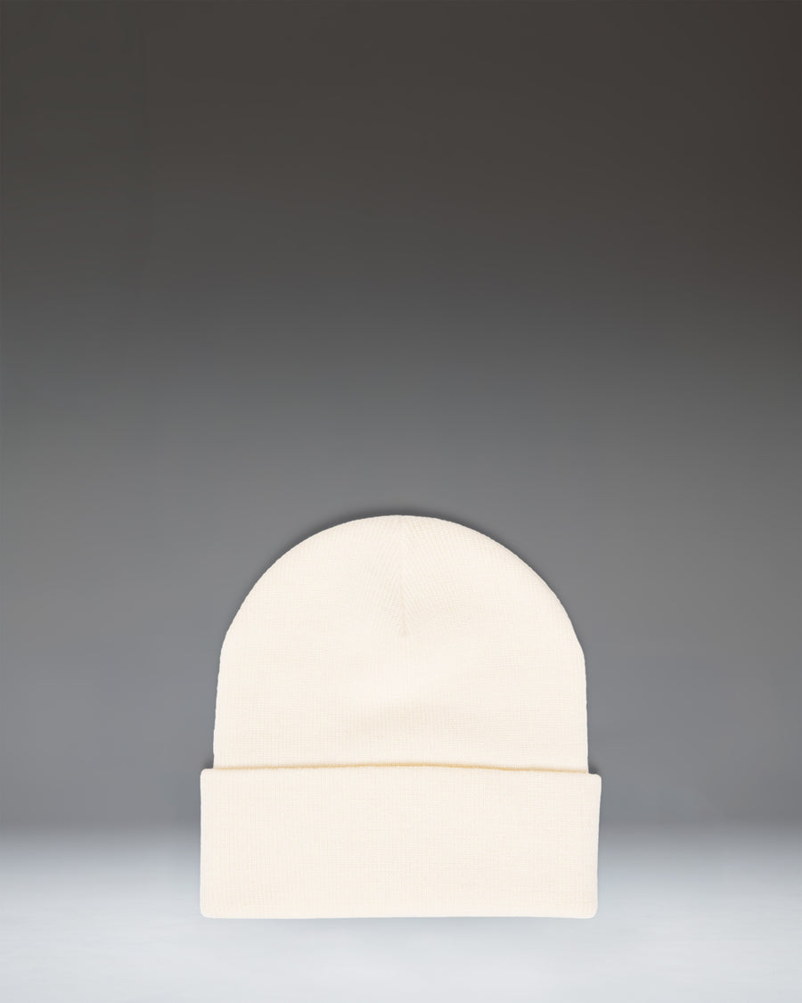 Herschel Supply Co. Elmer Beanie in Vintage White, a classic knit cuff beanie with a woven brand logo label on the front.