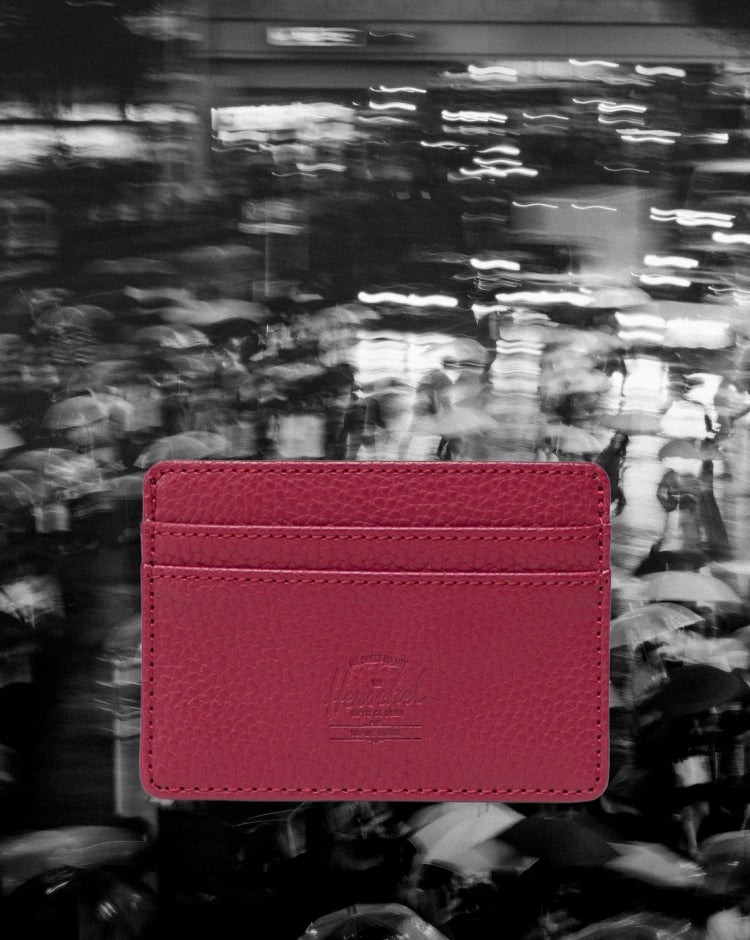 Herschel Supply Co. Charlie Cardholder Vegan Leather in Cherry Red, featuring multiple card slots and a slim, compact design.