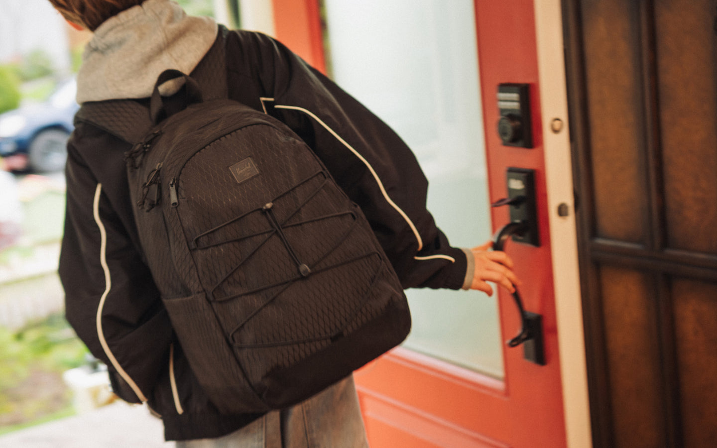 Herschel Kingston Backpack in Black Diamond/Black shown from the front.