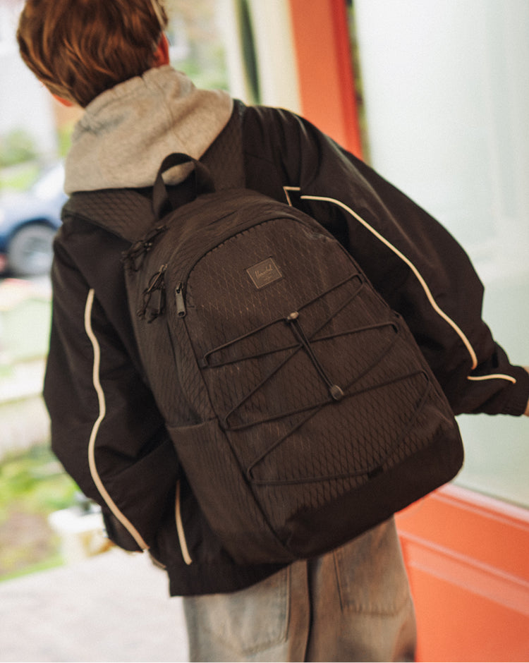 Herschel Kingston Backpack in Black Diamond/Black shown from the front against a neutral background.