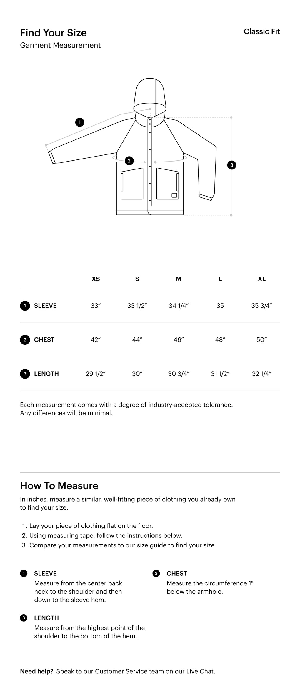 Women's rain jacket size guide. Chest (in): XS 32-34, S 34-36, M 36-38, L 38-40, XL 40-42. Waist (in): XS 25-27, S 27-29, M 29-31, L 31-33, XL 33-35.