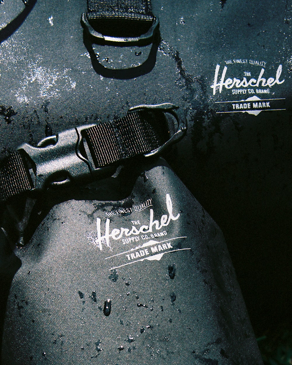 A close-up of the 100% recycled 300D polyester exterior of the Herschel Supply Dry Bags