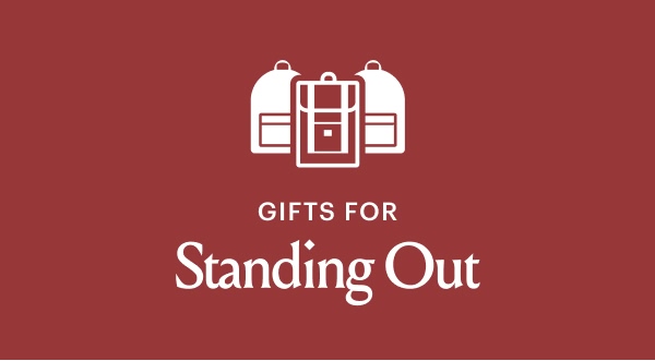 a red square with a backpack icon in the middle that say Gifts for Standing Out